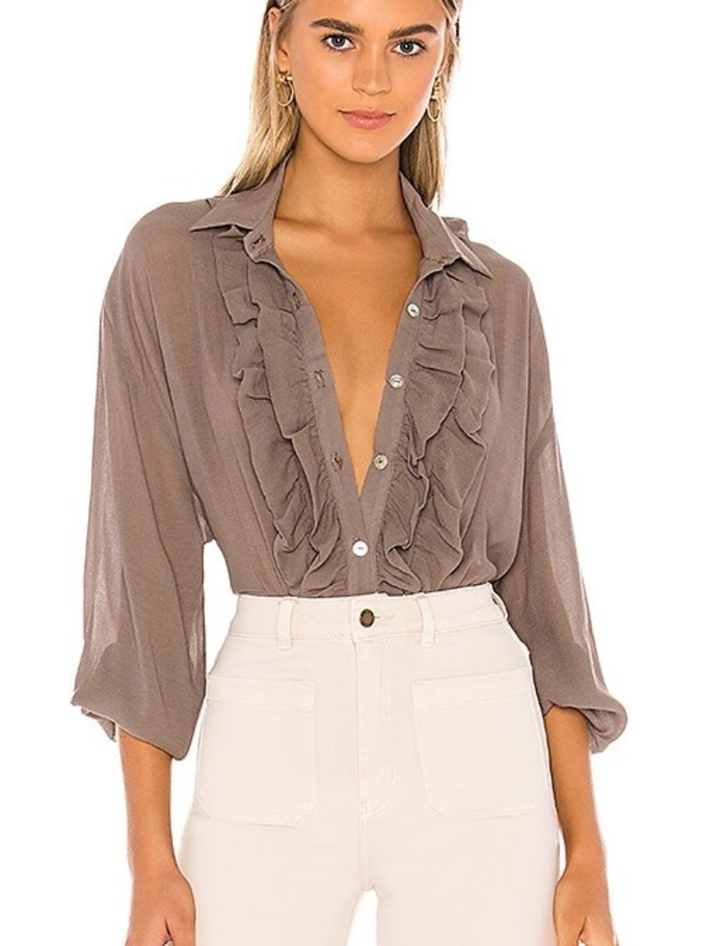 Jen's Pirate Booty black Ruffle-Front Button Shirt size small nwot